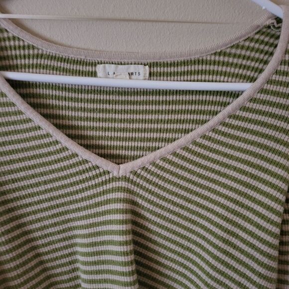 Pacsun LA Hearts Women's Long Sleeve Green/White‎ Cropped Top Small/Medium -H024 - Picture 3 of 15